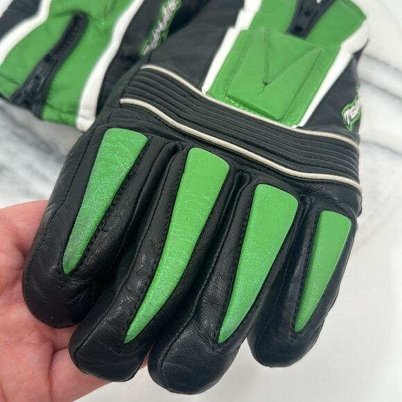 Team Arctic green and black leather padded gloves - Picture 3 of 7
